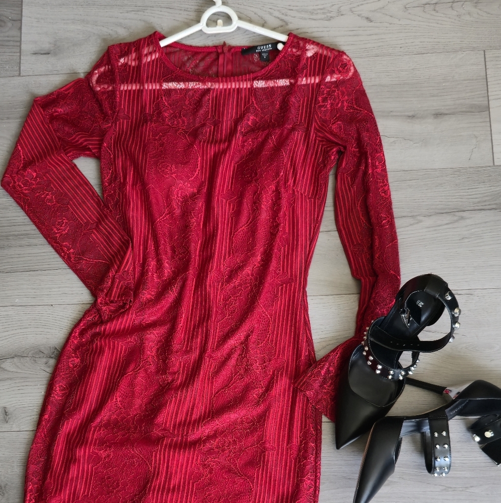 Guess Red Lace Mini Dress